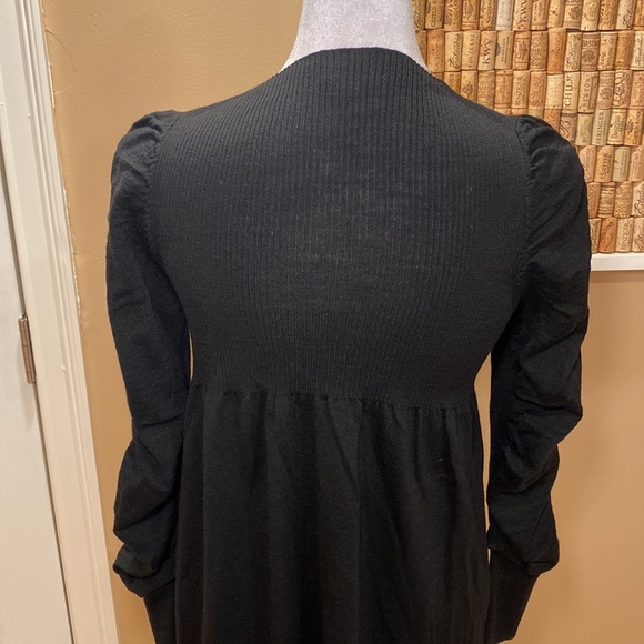 NWT.  Scoop Black 100% Merino Wool V Neck Sweater Dress Puff Sleeves - Picture 8 of 16